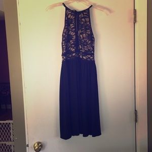 Keyhole Tie Back Halter Dress w/ Lace